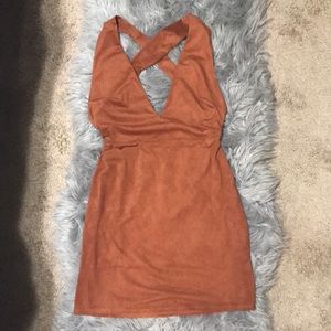 Suede cross back mini dress